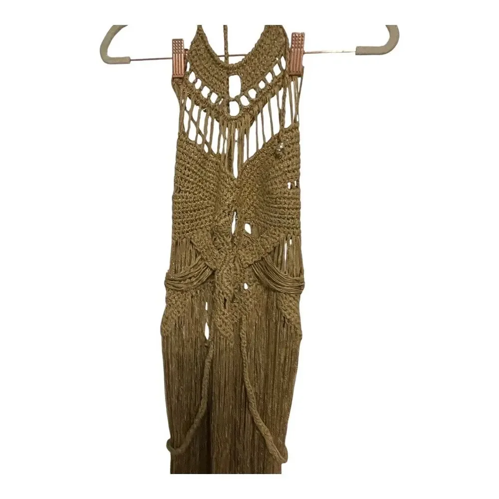 Mes Demoiselles Paris Mimi Crochet Dress Halter Goddess Fringe Beachy Party S